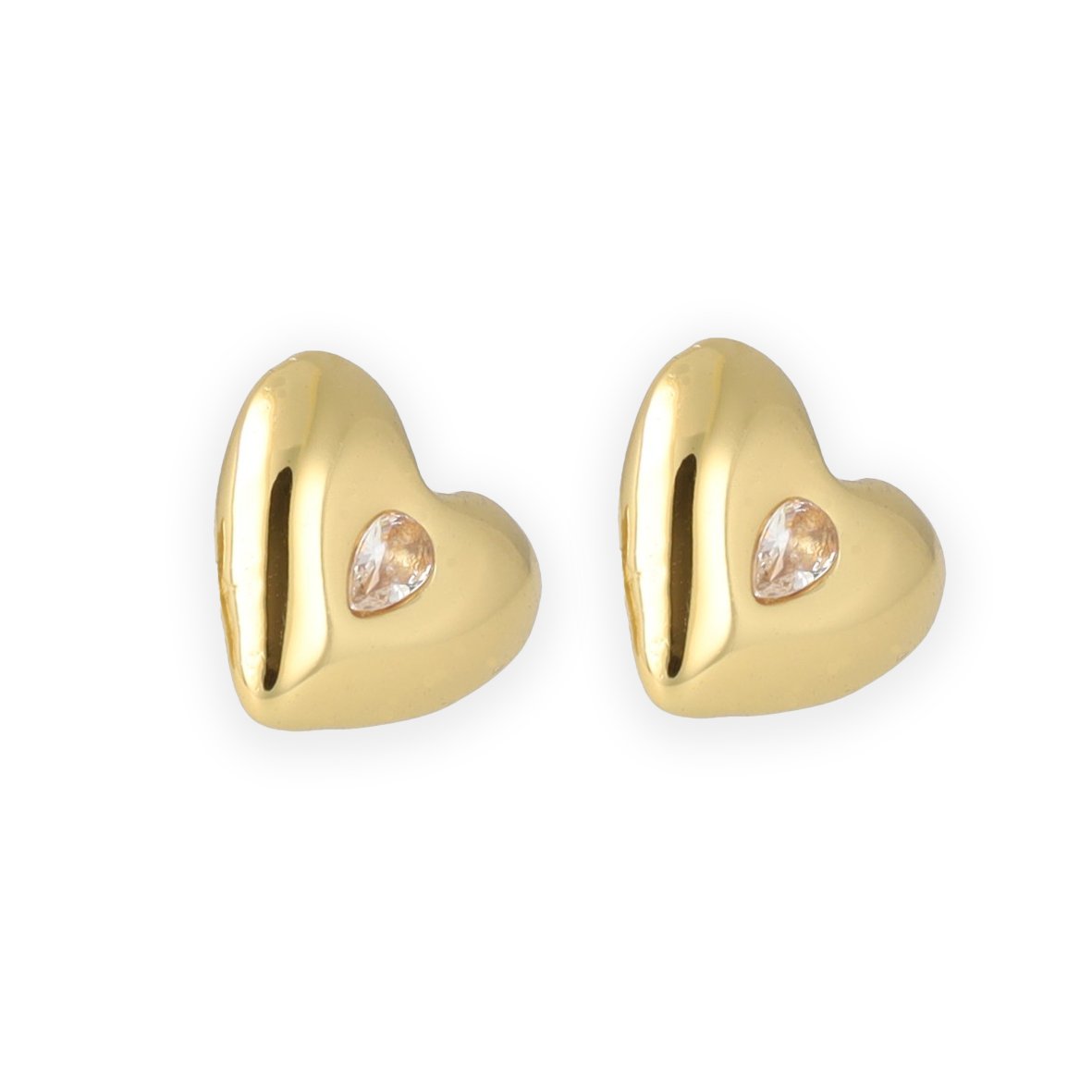 Stainless Steel Hartje met Diamantje Studs